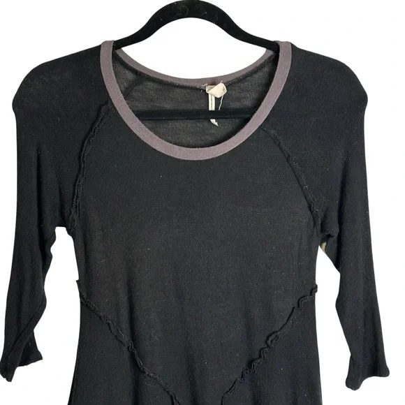 Free People Intimately Weekend Layering Top Black Gray Combo Burnout S Raw Edge - Picture 3 of 11
